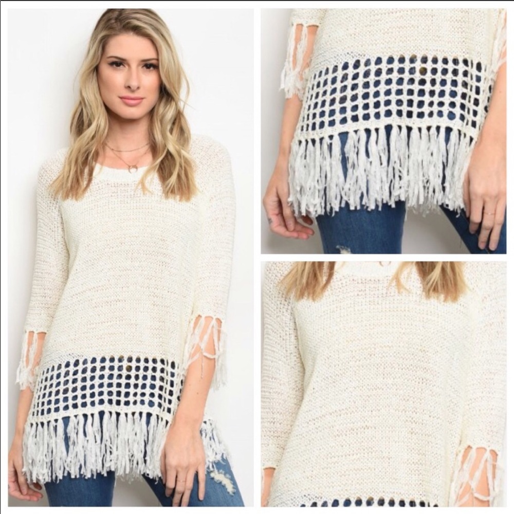 Ivory Fringe Sweater NWT • BOHO VIBE KNIT TASSELS